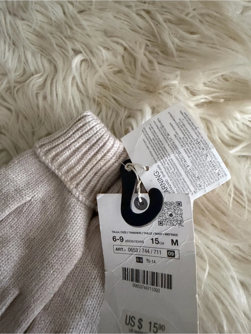 Zara Kids Beige Knit Gloves with Sparkle Detail